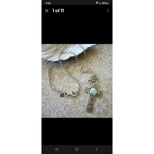 PZ  925 STERLING SILVER ROMAN GLASS CROSS NECKLACE